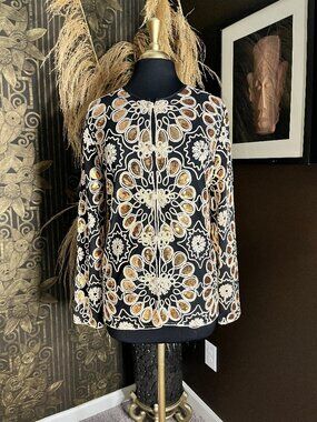 Princess Cruises black sheer gold cream sequin embroidery jacket
